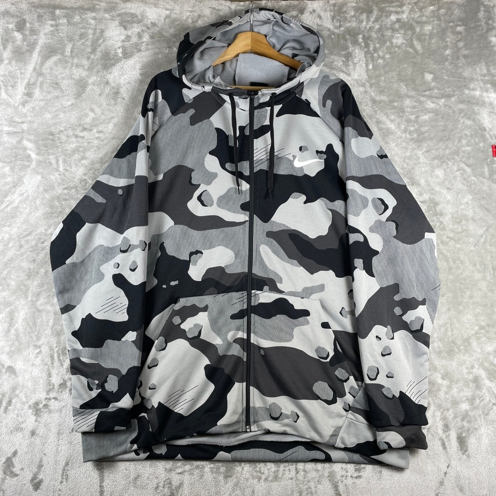 NWT Nike Hoodie Mens 3XL Gray Camo Dri-Fit Full Zip Standard Fit BV2718-077